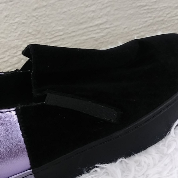 Free People Varsity Black Calf Hair Purple Leather Platform Slip On Loafer Shoe - Picture 11 of 14